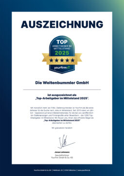 Urkunde_Top-Arbeitgeber 2025_Die Weltenbummler GmbH